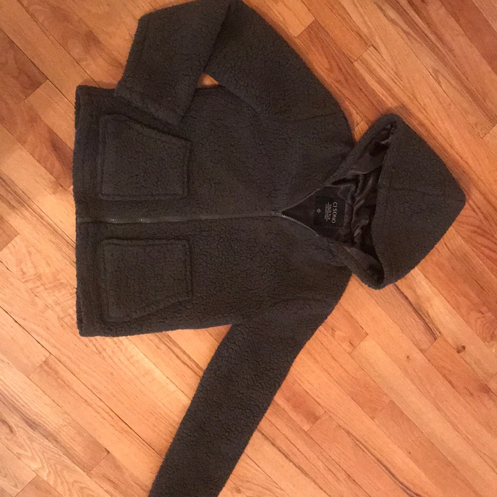 Fleece fuzzy faux shearling zippered jacket